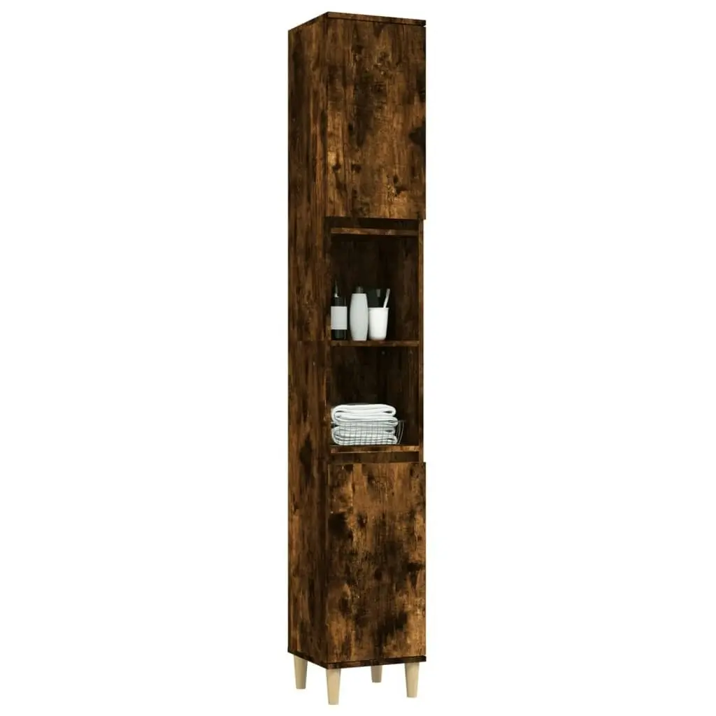 Bathroom Cabinet Smoked Oak 30x30x190 cm Engineered Wood 819793