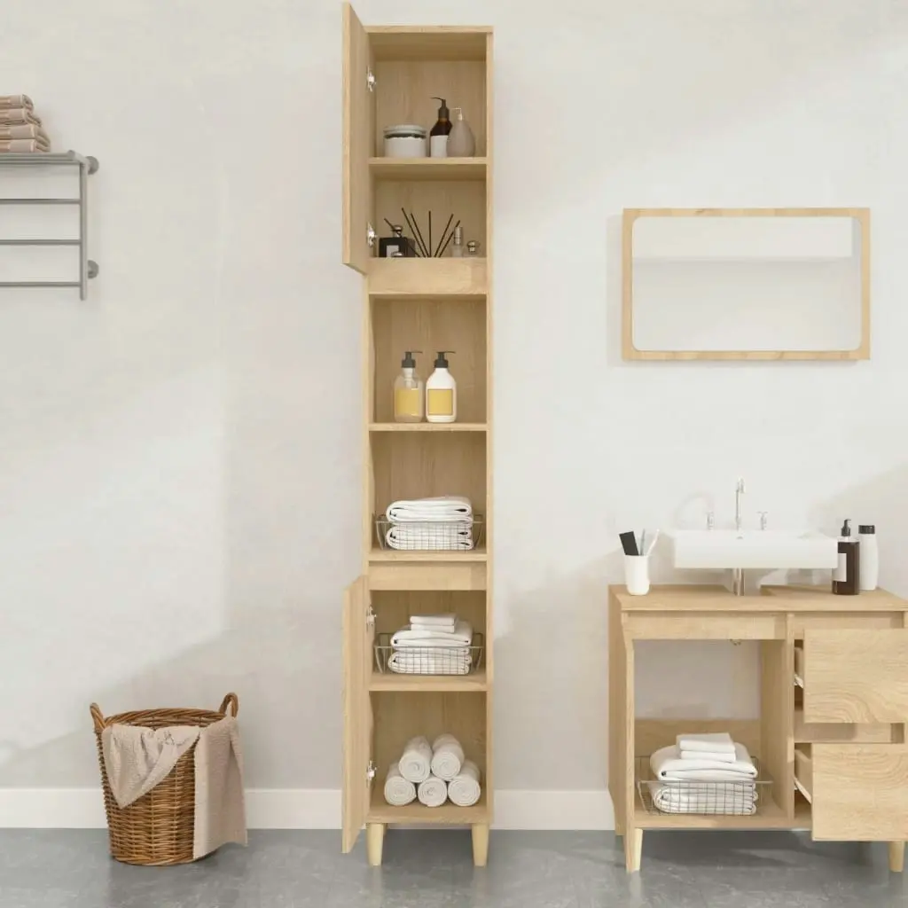 Bathroom Cabinet Sonoma Oak 30x30x190 cm Engineered Wood 819791