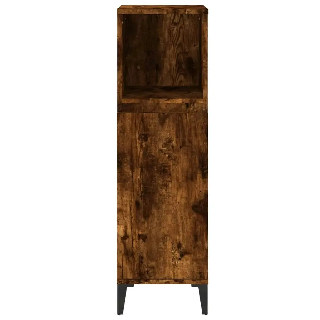 Bathroom Cabinet Smoked Oak 30x30x100 cm Engineered Wood 819817