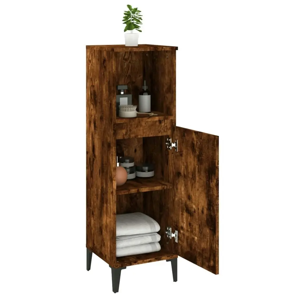 Bathroom Cabinet Smoked Oak 30x30x100 cm Engineered Wood 819817