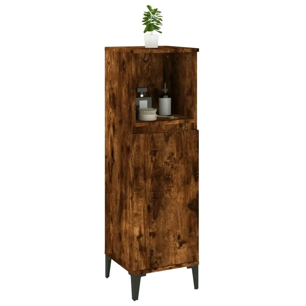 Bathroom Cabinet Smoked Oak 30x30x100 cm Engineered Wood 819817