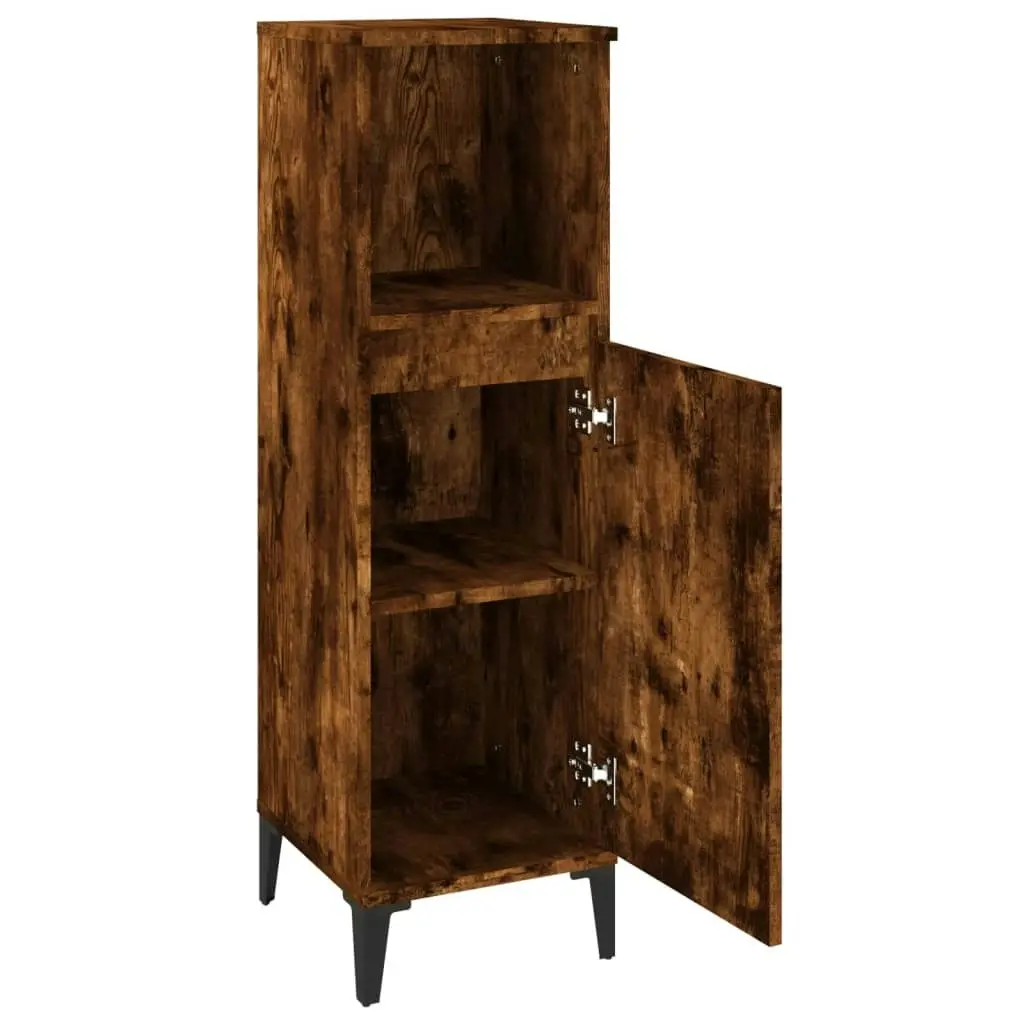 Bathroom Cabinet Smoked Oak 30x30x100 cm Engineered Wood 819817