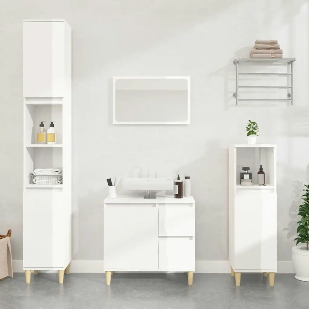 Bathroom Cabinet High Gloss White 65x33x60 cm Engineered Wood 819822