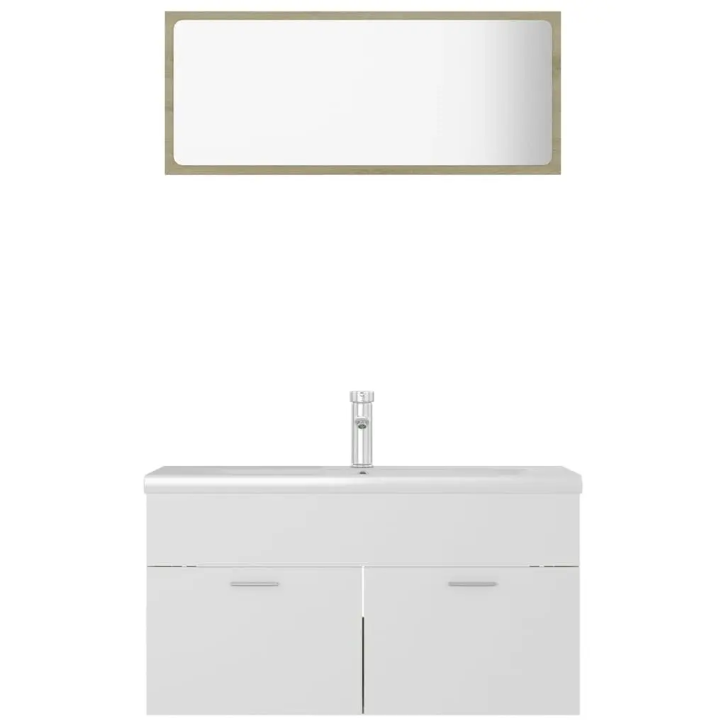 Bathroom Furniture Set White and Sonoma Oak Engineered Wood 3070888