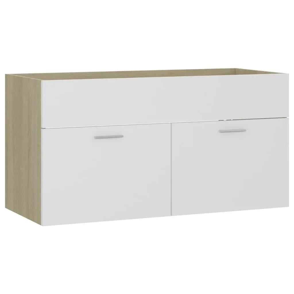 Bathroom Furniture Set White and Sonoma Oak Engineered Wood 3070888