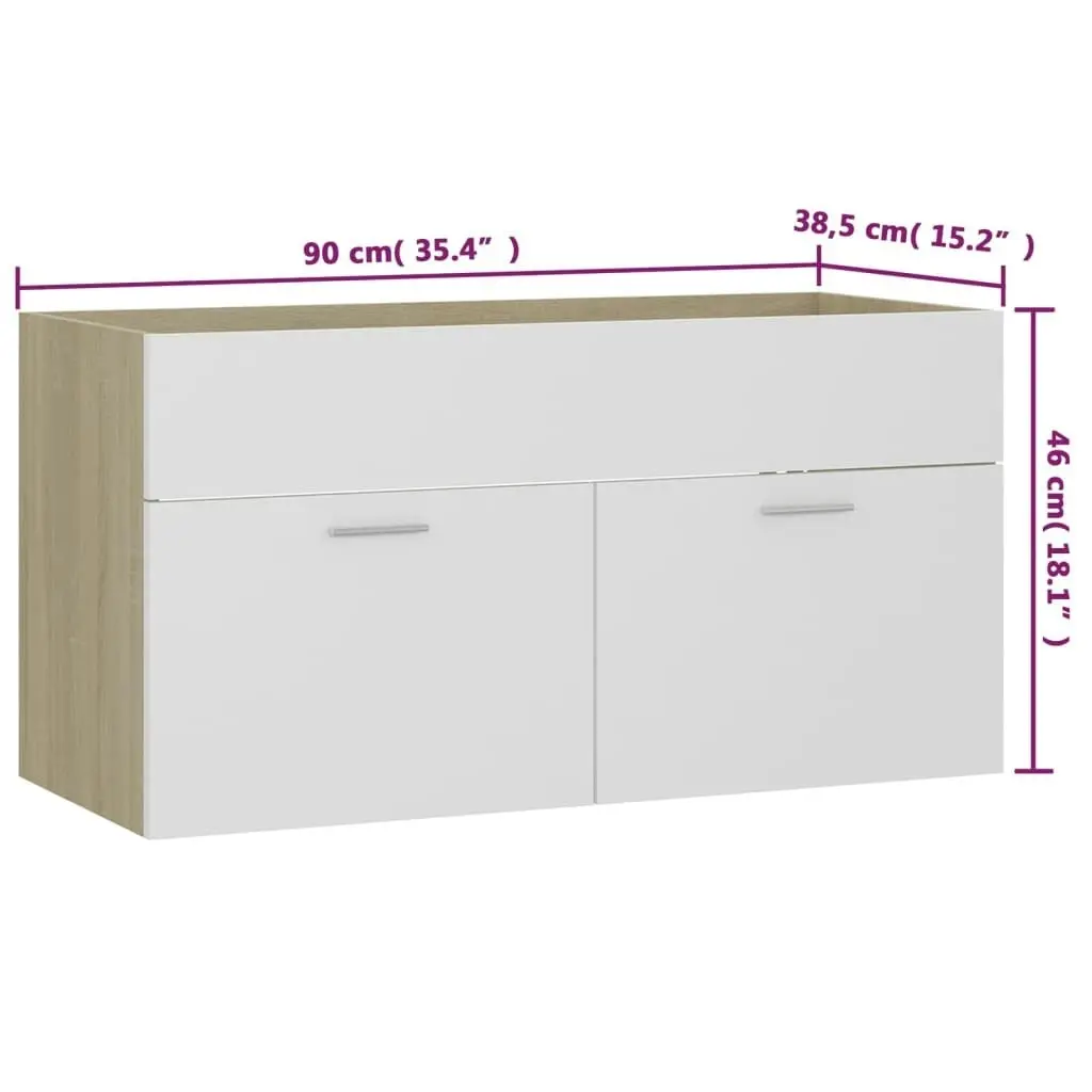 Bathroom Furniture Set White and Sonoma Oak Engineered Wood 3070888