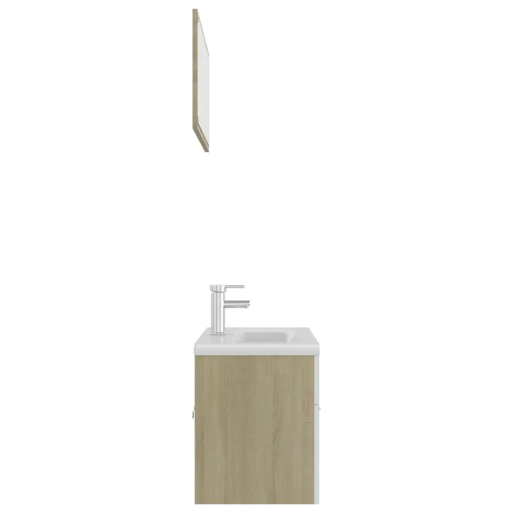 Bathroom Furniture Set White and Sonoma Oak Engineered Wood 3070888