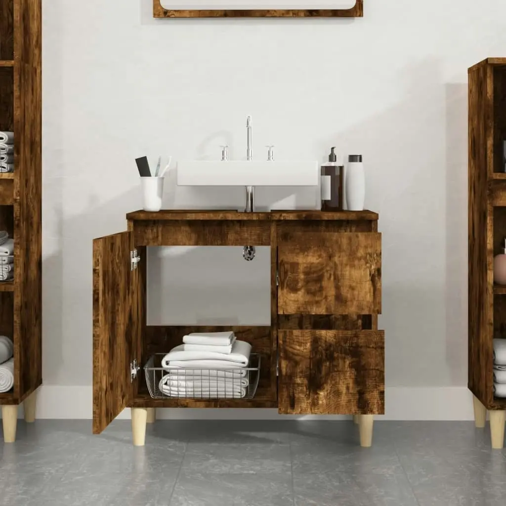 Bathroom Cabinet Smoked Oak 65x33x60 cm Engineered Wood 819825