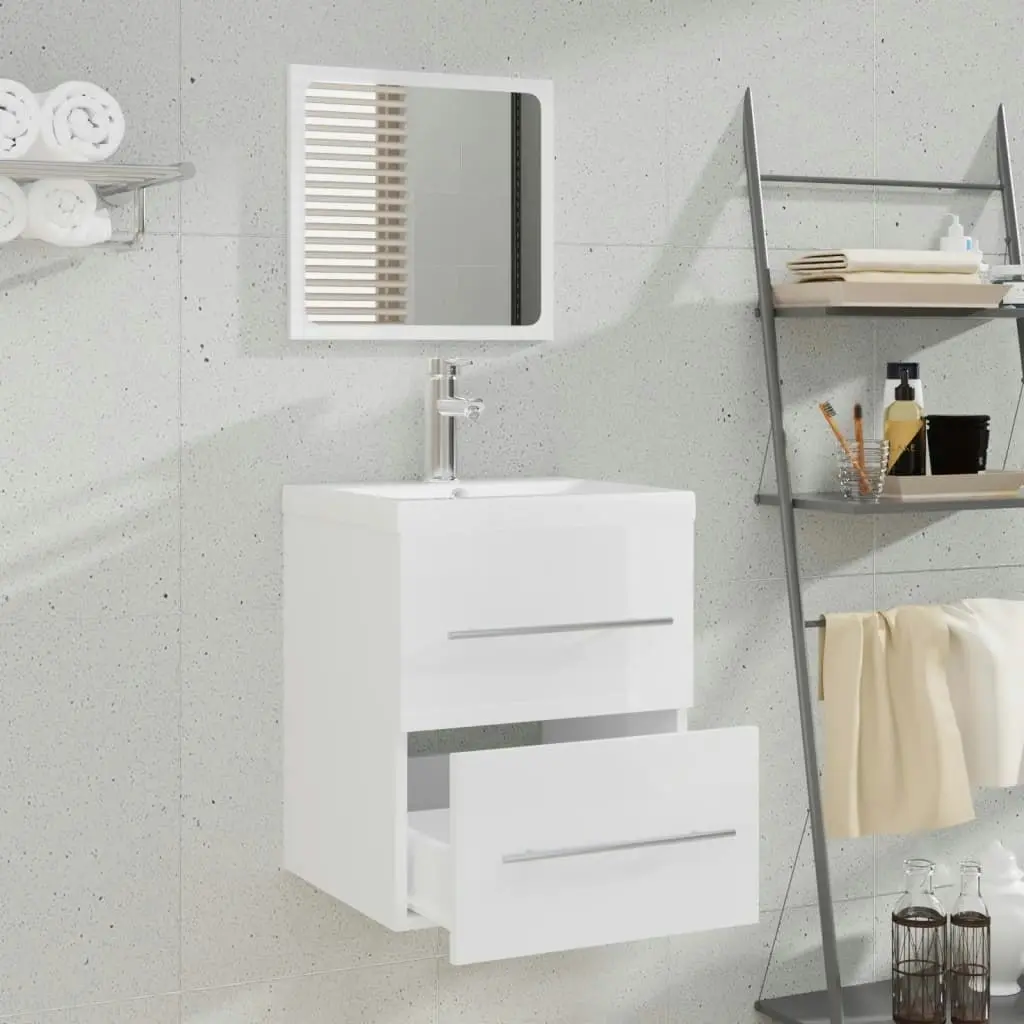 Bathroom Cabinet with Mirror High Gloss White 41x38.5x48 cm 804824