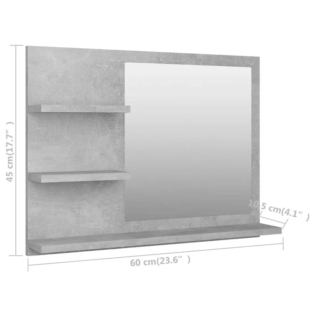 Bathroom Mirror Concrete Grey 60x10.5x45 cm Engineered Wood 805010