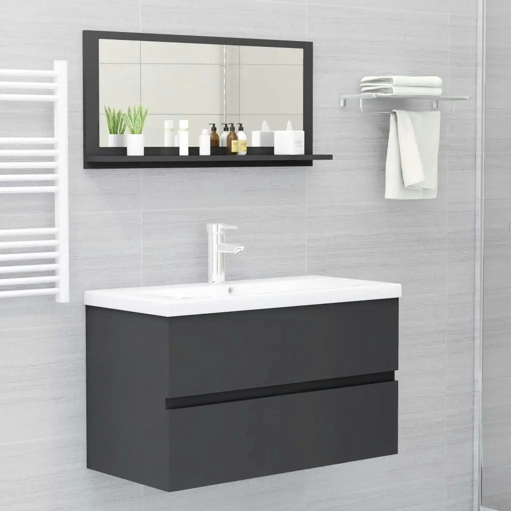 Bathroom Mirror Grey 80x10.5x37 cm Engineered Wood 804573