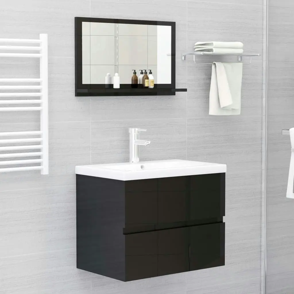 Bathroom Mirror High Gloss Black 60x10.5x37 cm Engineered Wood 804569