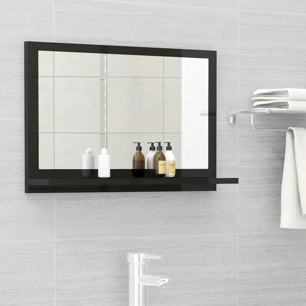 Bathroom Mirror High Gloss Black 60x10.5x37 cm Engineered Wood 804569