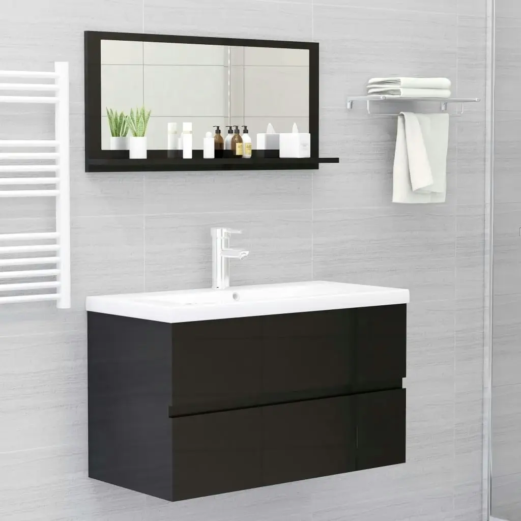 Bathroom Mirror High Gloss Black 80x10.5x37 cm Engineered Wood 804578