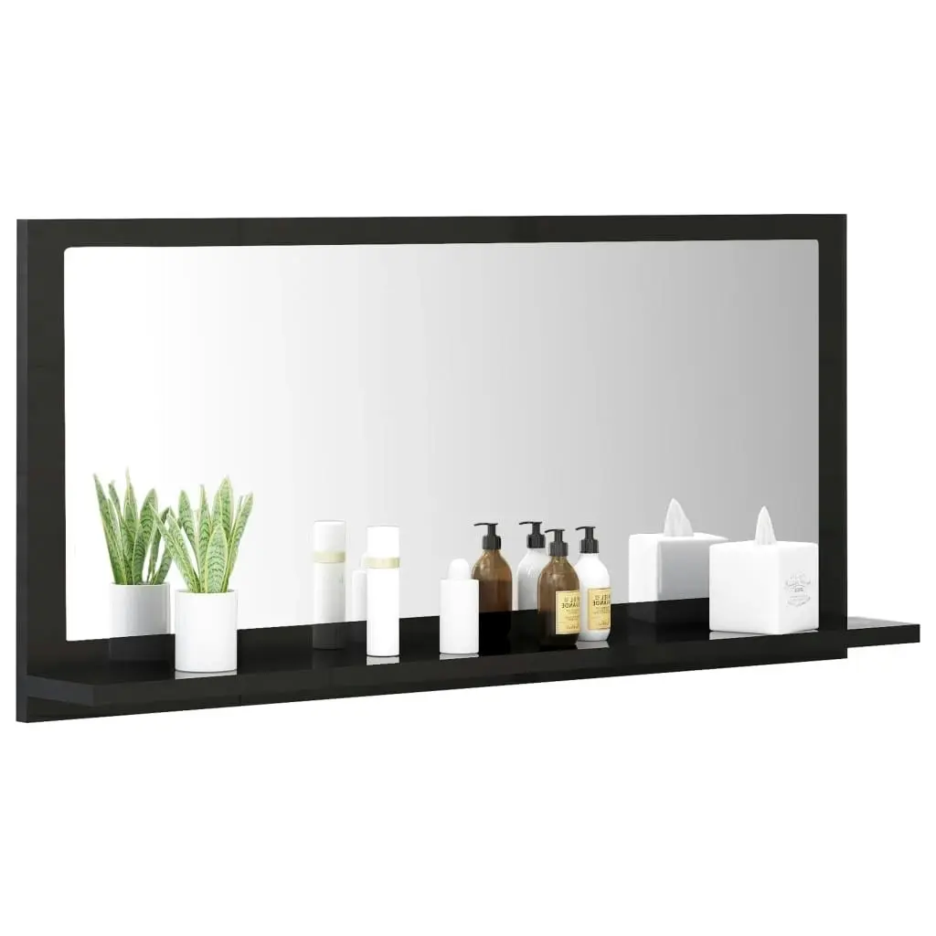 Bathroom Mirror High Gloss Black 80x10.5x37 cm Engineered Wood 804578