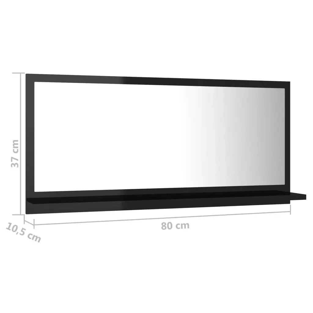 Bathroom Mirror High Gloss Black 80x10.5x37 cm Engineered Wood 804578