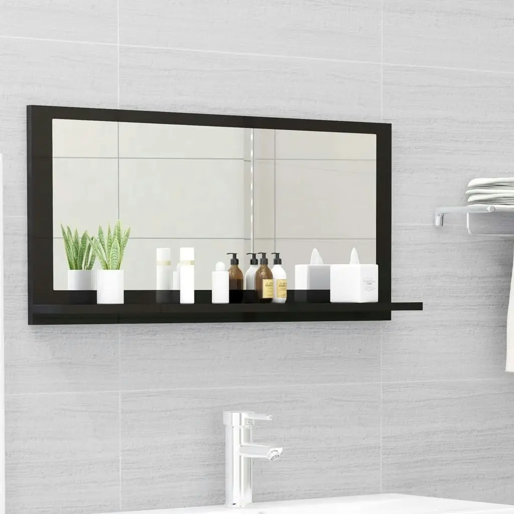 Bathroom Mirror High Gloss Black 80x10.5x37 cm Engineered Wood 804578