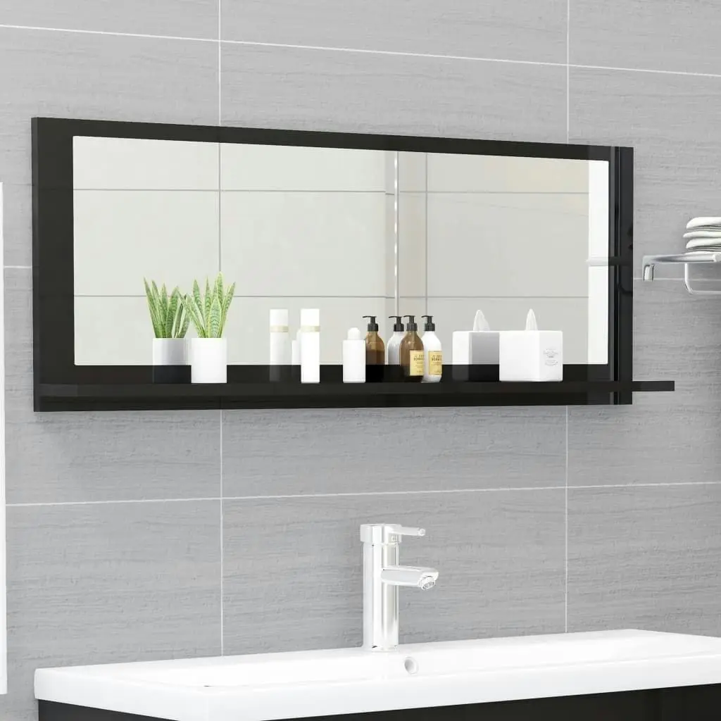 Bathroom Mirror High Gloss Black 100x10.5x37 cm Engineered Wood 804596