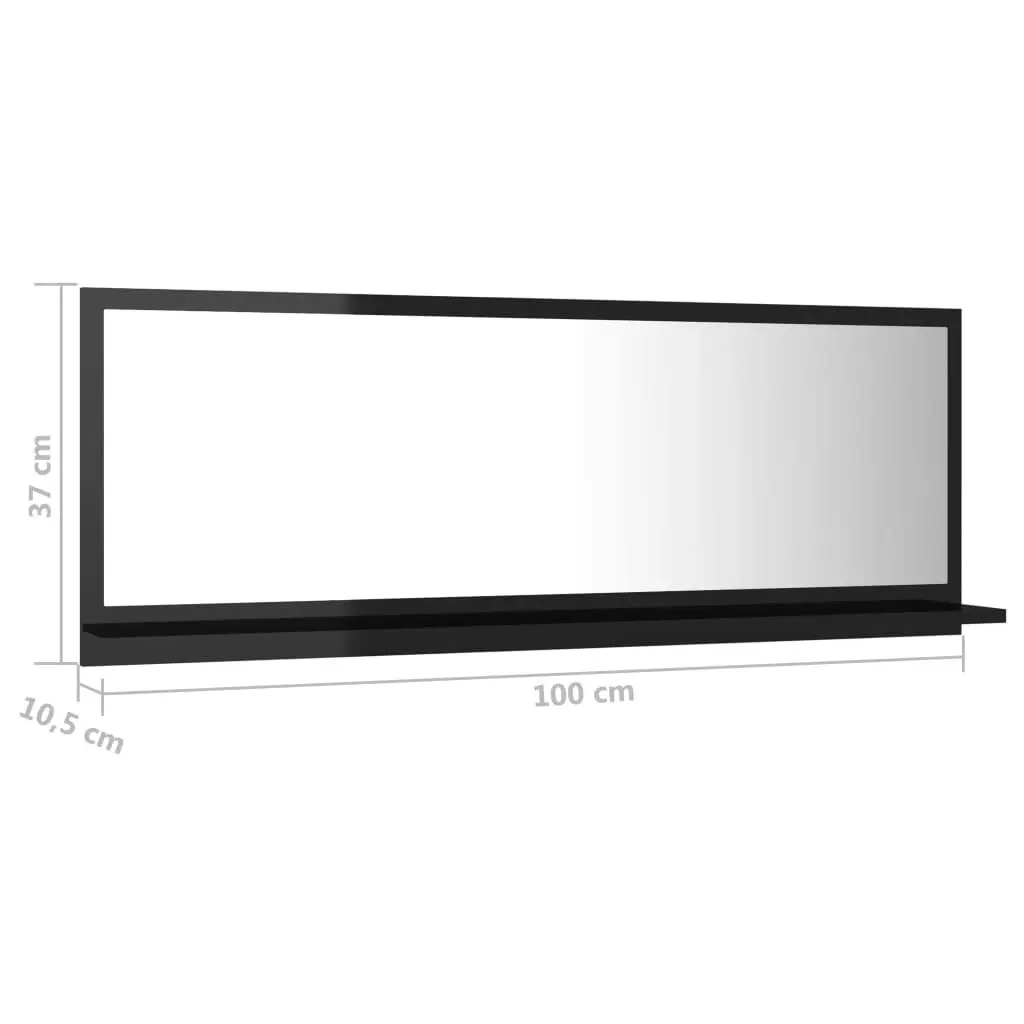 Bathroom Mirror High Gloss Black 100x10.5x37 cm Engineered Wood 804596