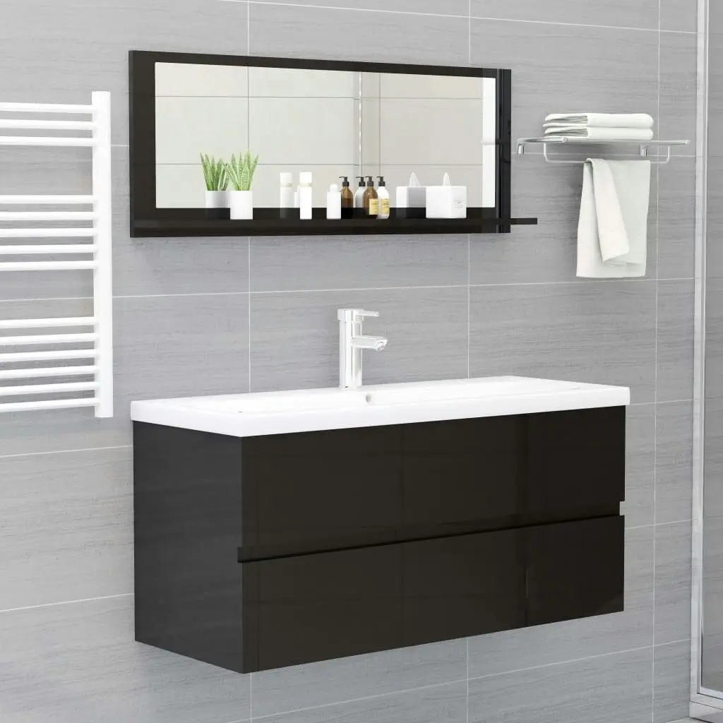 Bathroom Mirror High Gloss Black 100x10.5x37 cm Engineered Wood 804596