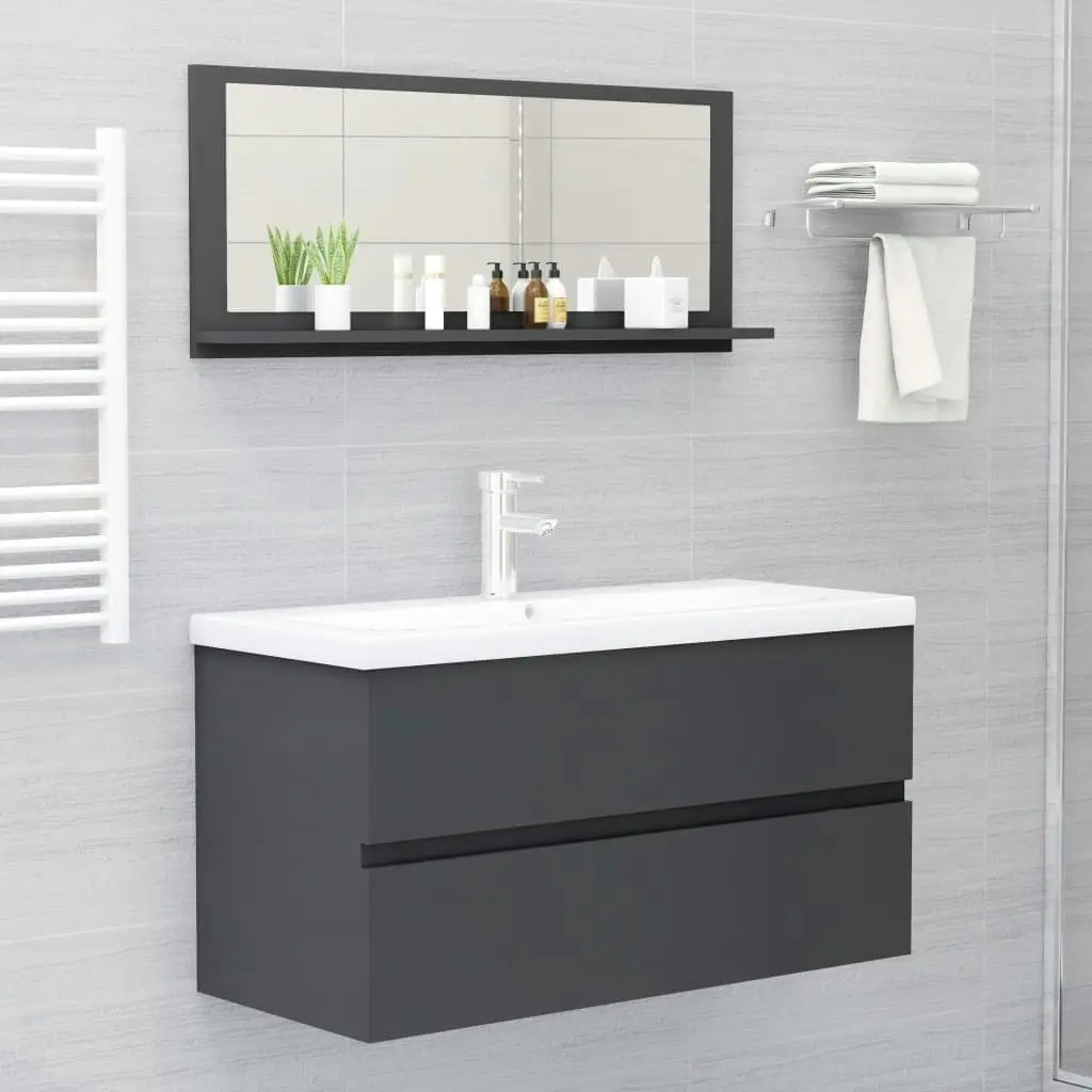 Bathroom Mirror Grey 90x10.5x37 cm Engineered Wood 804582