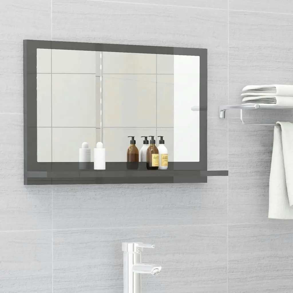 Bathroom Mirror High Gloss Grey 60x10.5x37 cm Engineered Wood 804570