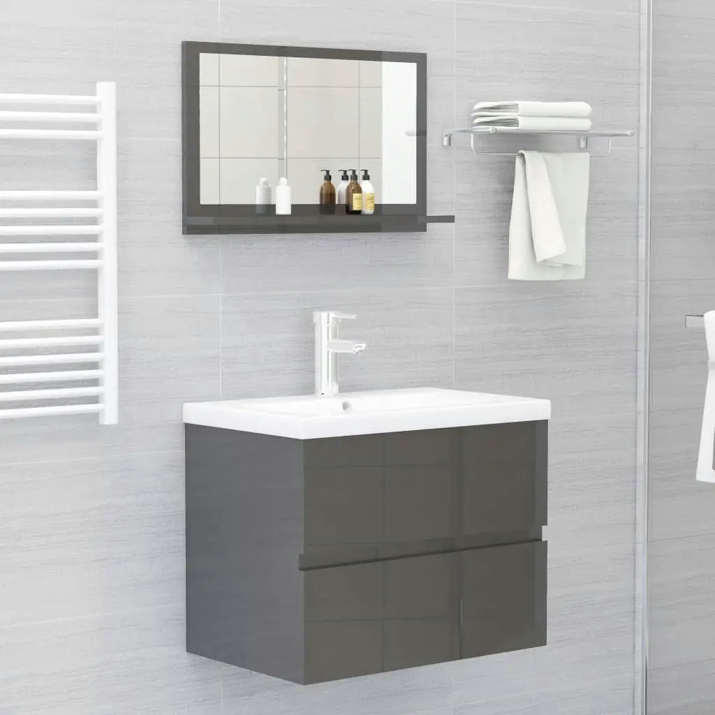 Bathroom Mirror High Gloss Grey 60x10.5x37 cm Engineered Wood 804570