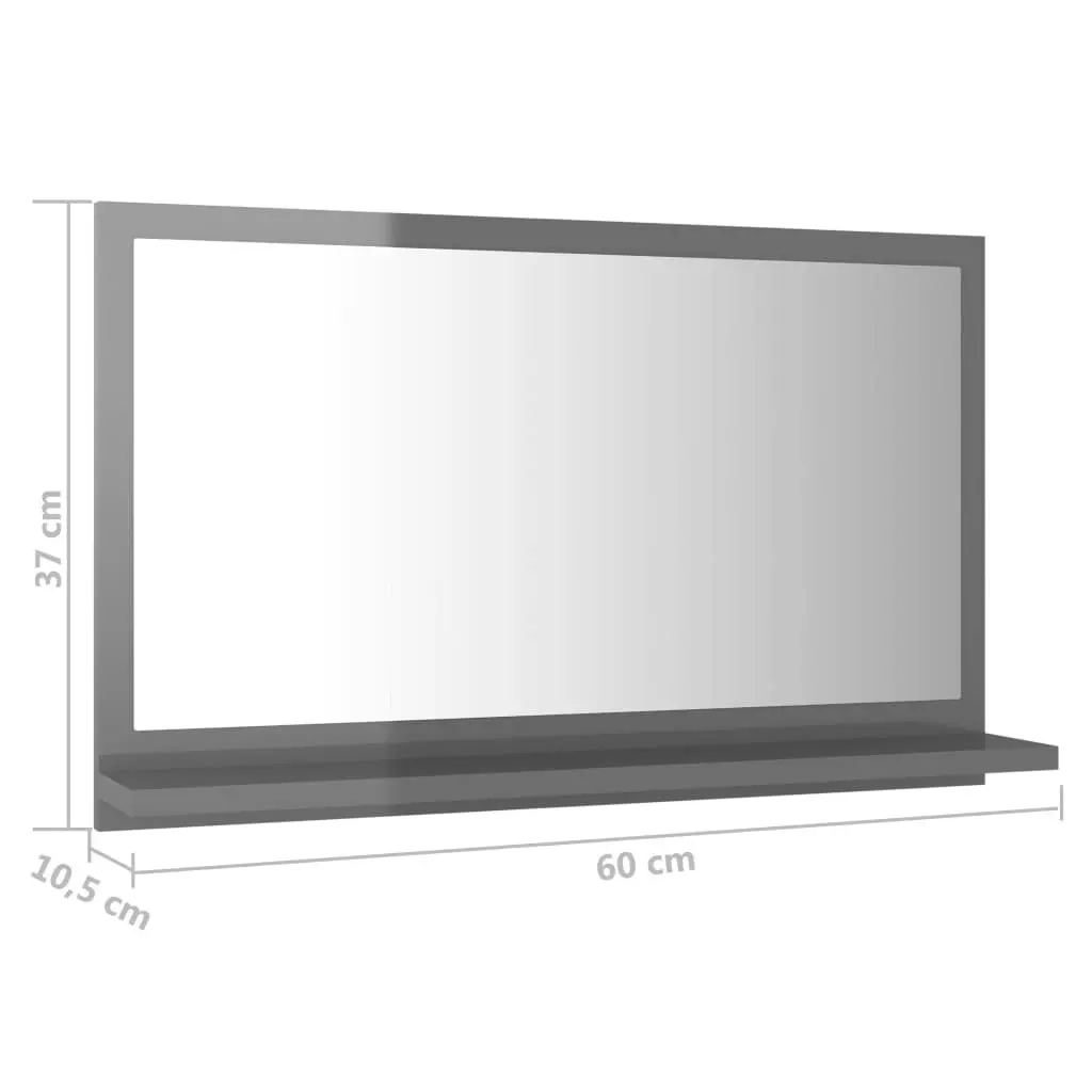 Bathroom Mirror High Gloss Grey 60x10.5x37 cm Engineered Wood 804570