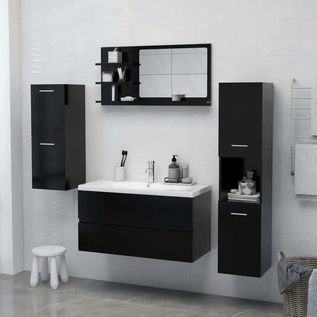 Bathroom Mirror Black 90x10.5x45 cm Engineered Wood 805016