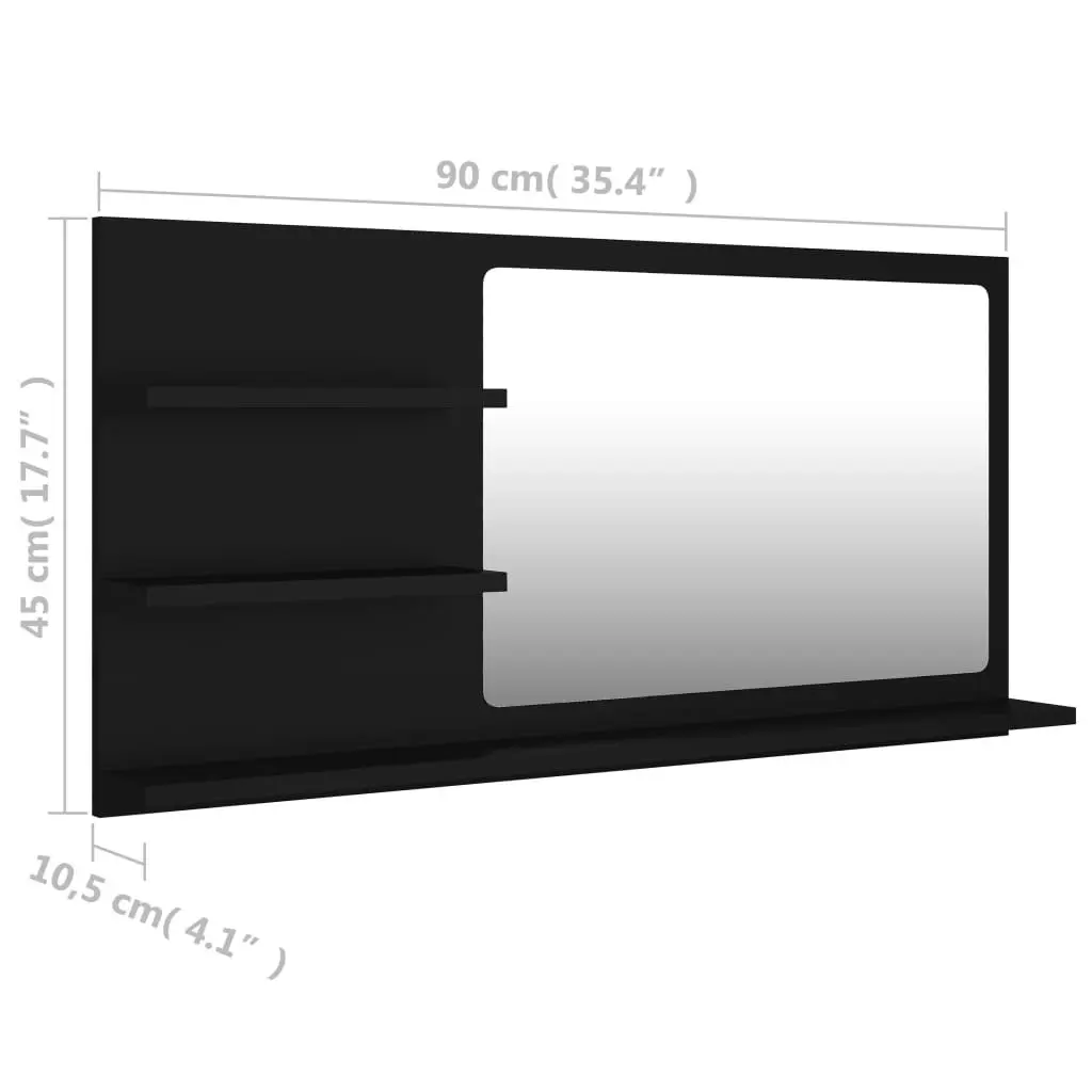 Bathroom Mirror Black 90x10.5x45 cm Engineered Wood 805016