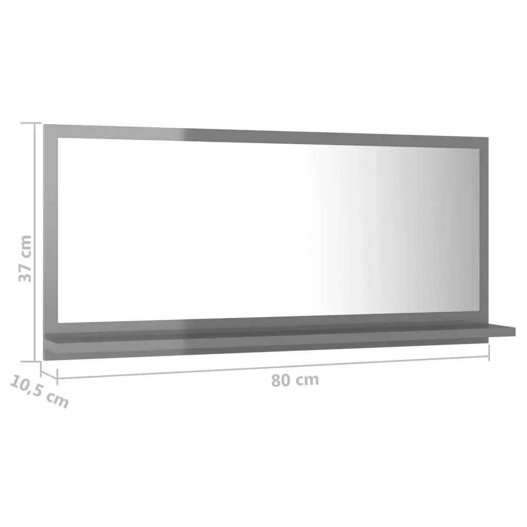 Bathroom Mirror High Gloss Grey 80x10.5x37 cm Engineered Wood 804579