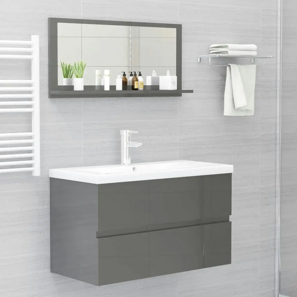 Bathroom Mirror High Gloss Grey 80x10.5x37 cm Engineered Wood 804579