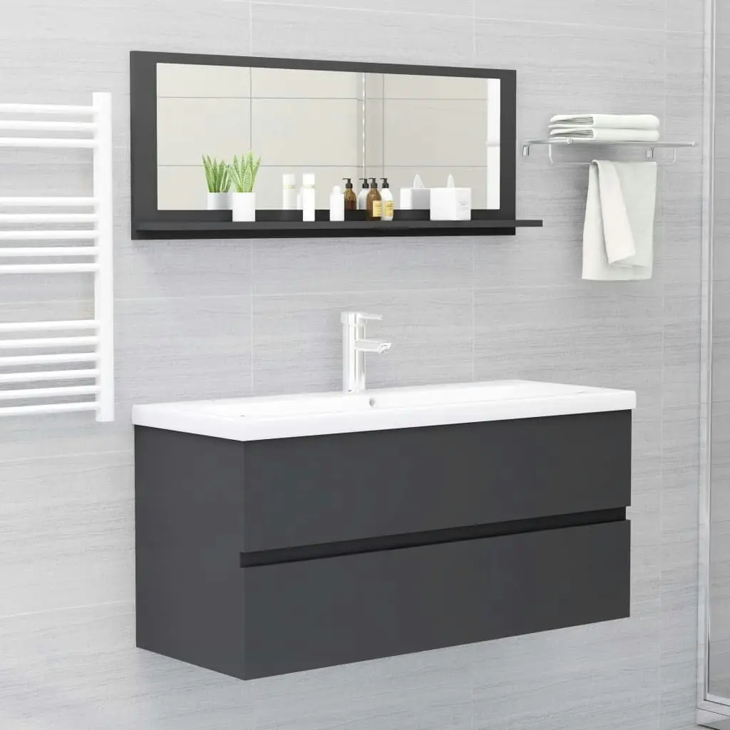 Bathroom Mirror Grey 100x10.5x37 cm Engineered Wood 804591