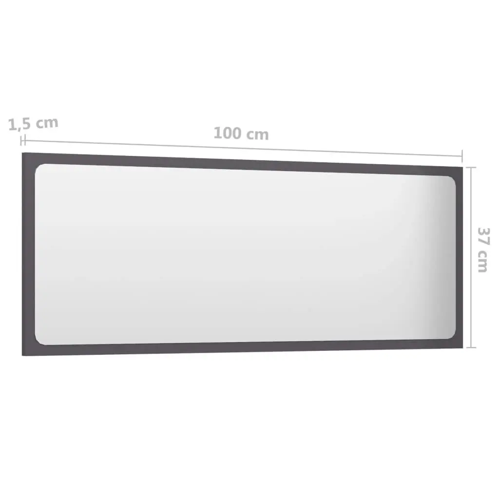 Bathroom Mirror High Gloss Grey 100x1.5x37 cm Engineered Wood 804637