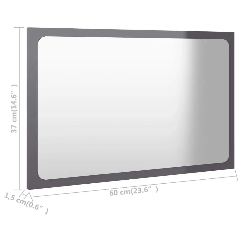 Bathroom Mirror High Gloss Grey 60x1.5x37 cm Engineered Wood 804613