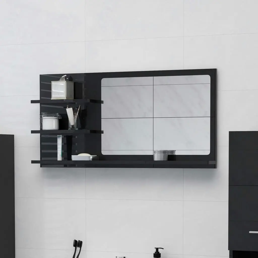 Bathroom Mirror High Gloss Black 90x10.5x45 cm Engineered Wood 805022