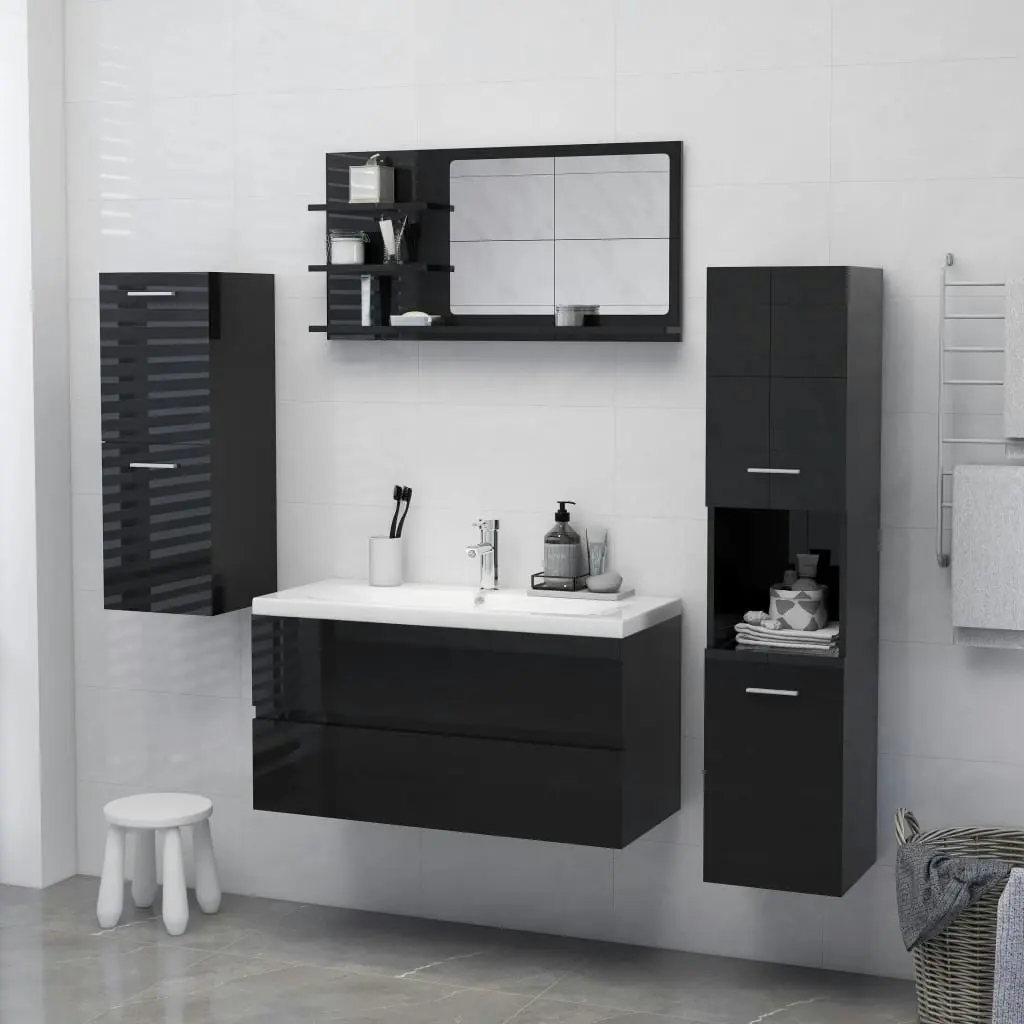 Bathroom Mirror High Gloss Black 90x10.5x45 cm Engineered Wood 805022