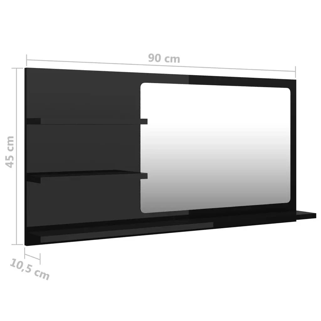 Bathroom Mirror High Gloss Black 90x10.5x45 cm Engineered Wood 805022