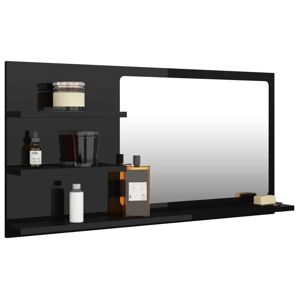 Bathroom Mirror High Gloss Black 90x10.5x45 cm Engineered Wood 805022