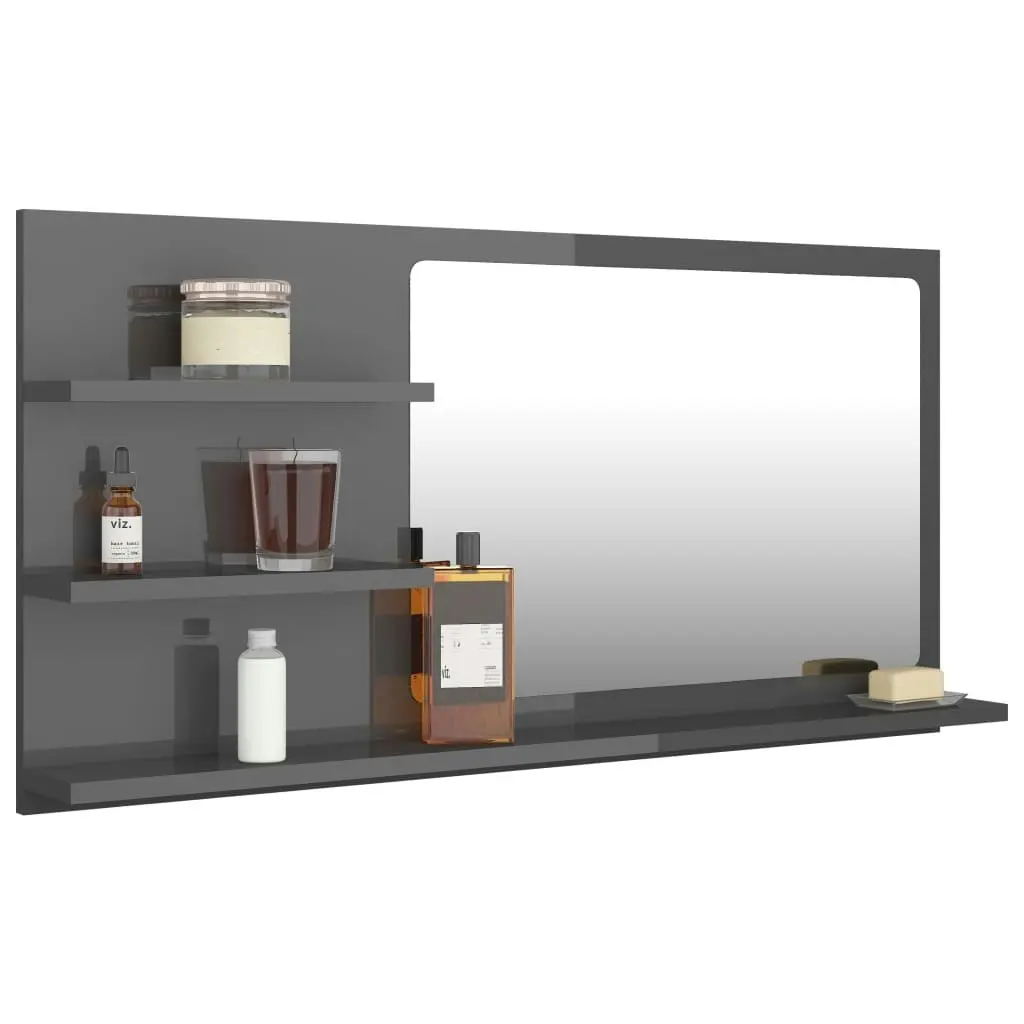 Bathroom Mirror High Gloss Grey 90x10.5x45 cm Engineered Wood 805023