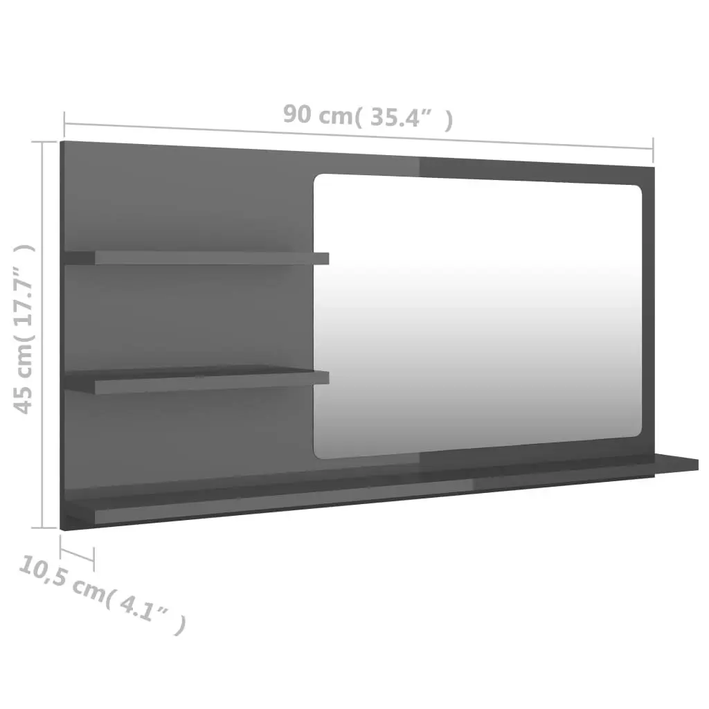 Bathroom Mirror High Gloss Grey 90x10.5x45 cm Engineered Wood 805023