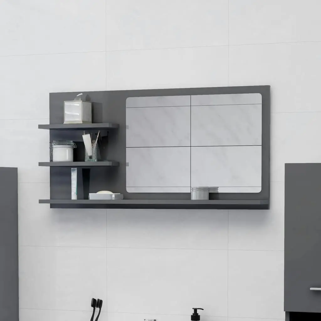 Bathroom Mirror High Gloss Grey 90x10.5x45 cm Engineered Wood 805023