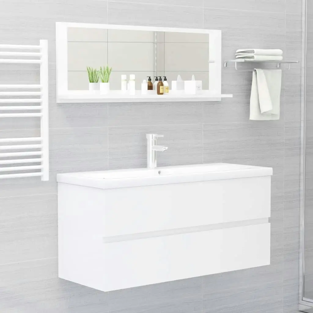 Bathroom Mirror High Gloss White 100x10.5x37 cm Engineered Wood 804595