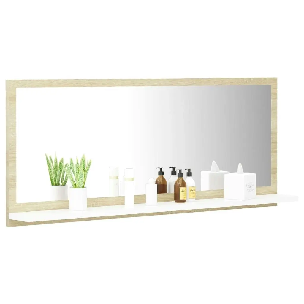 Bathroom Mirror White and Sonoma Oak 90x10.5x37 cm Engineered Wood 804585