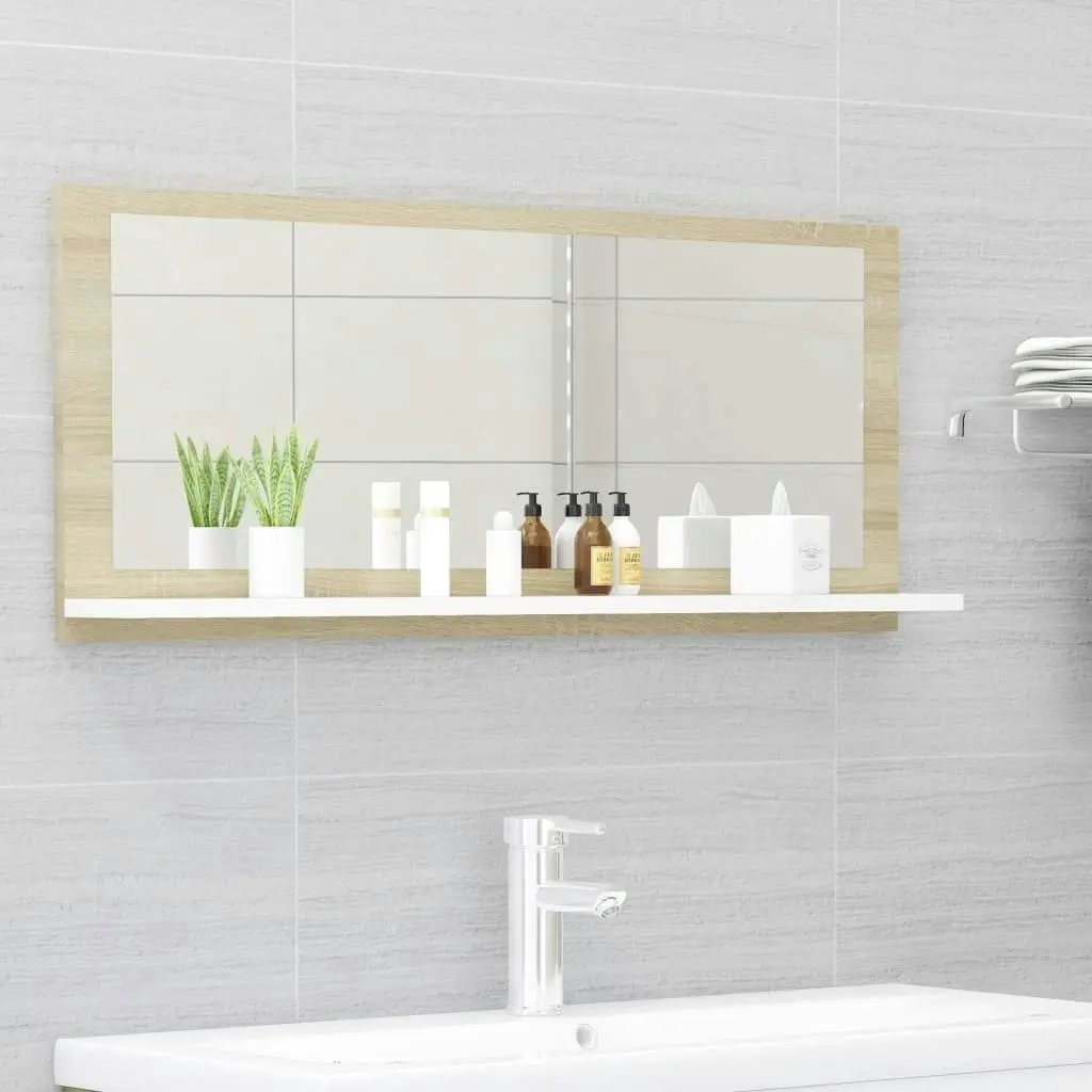 Bathroom Mirror White and Sonoma Oak 90x10.5x37 cm Engineered Wood 804585