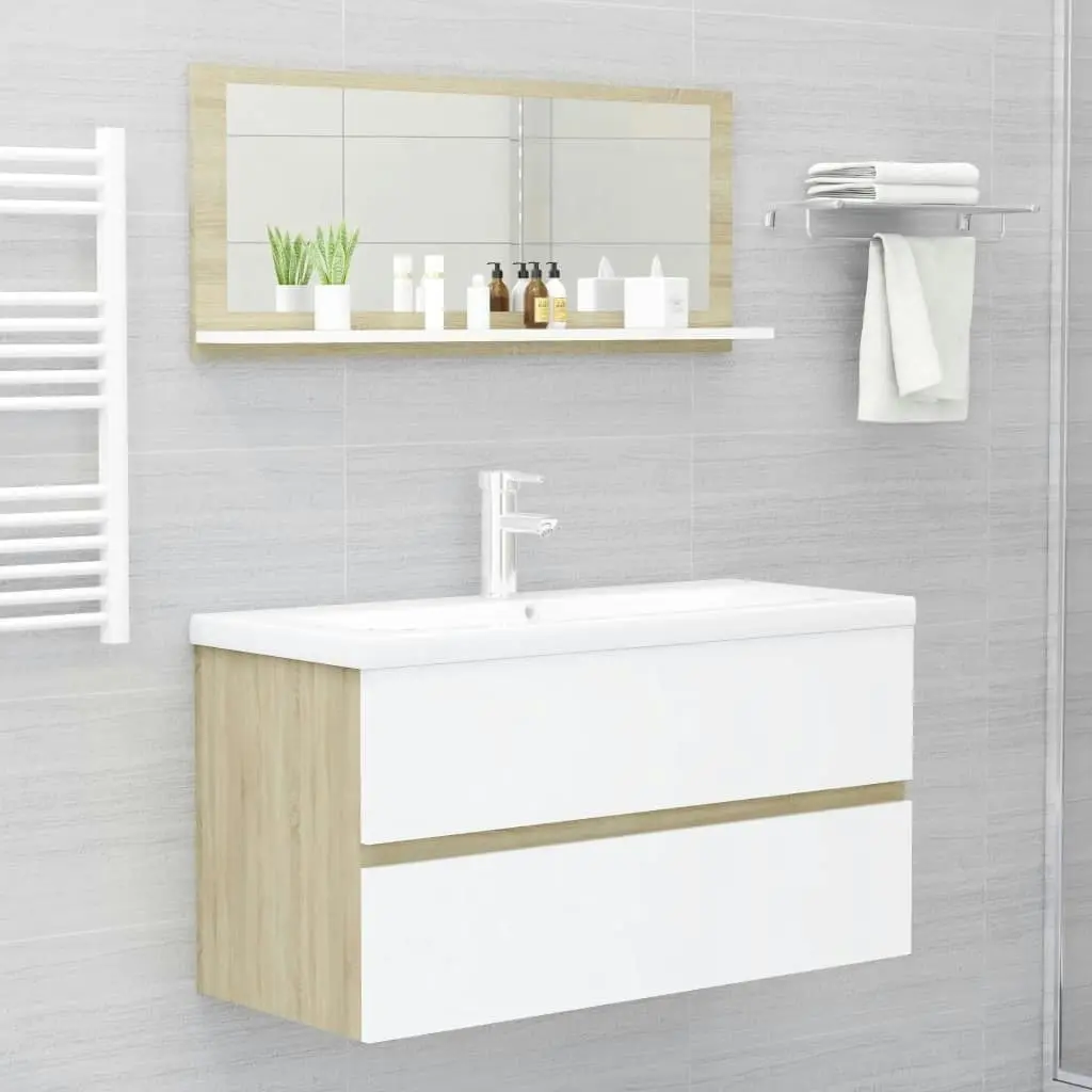 Bathroom Mirror White and Sonoma Oak 90x10.5x37 cm Engineered Wood 804585