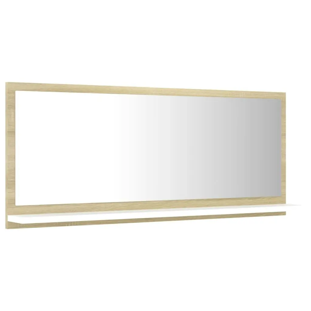 Bathroom Mirror White and Sonoma Oak 90x10.5x37 cm Engineered Wood 804585