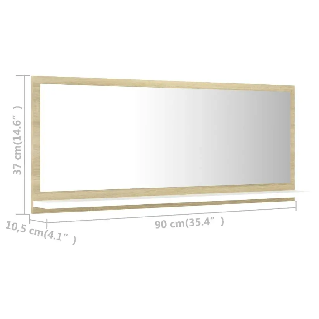 Bathroom Mirror White and Sonoma Oak 90x10.5x37 cm Engineered Wood 804585