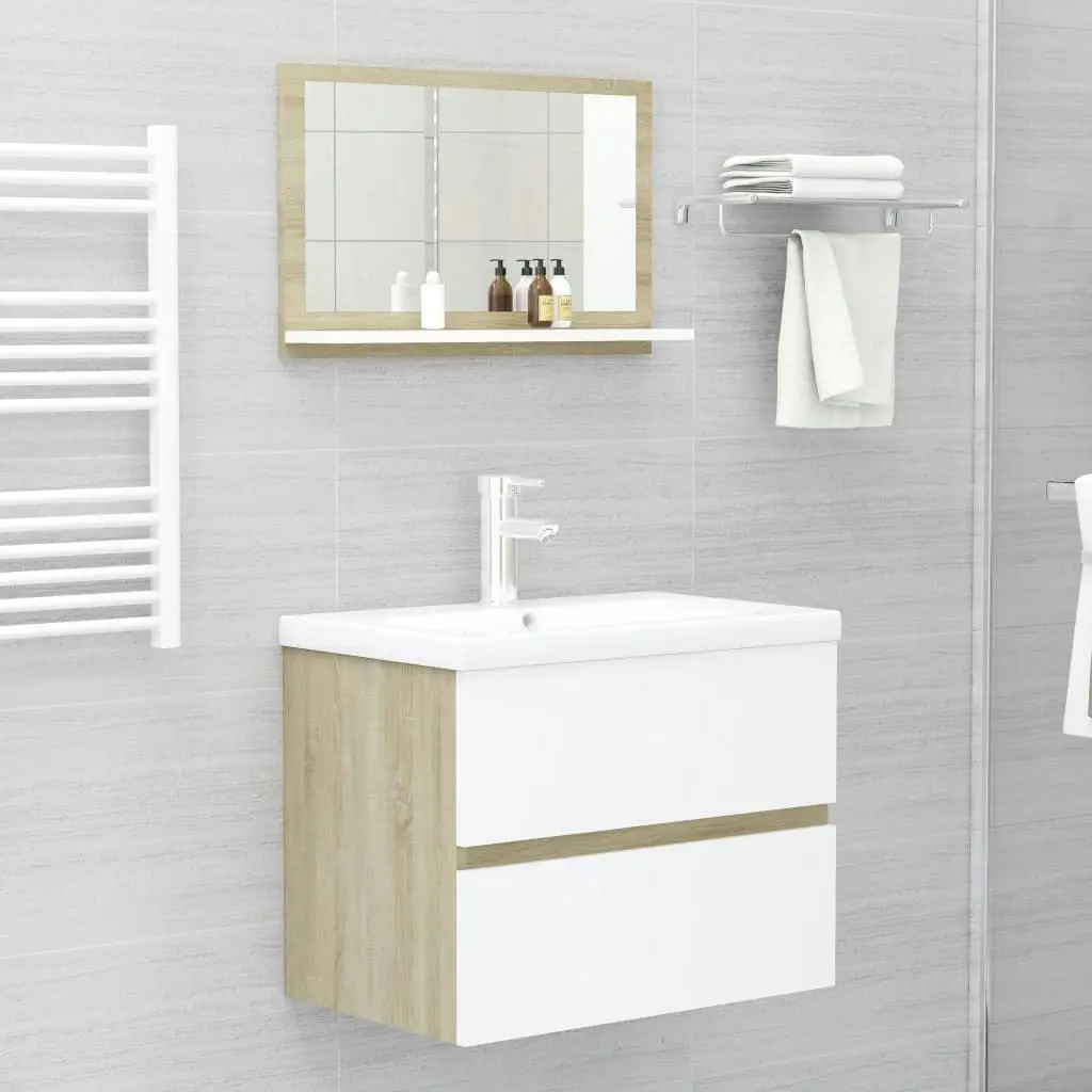 Bathroom Mirror White and Sonoma Oak 60x10.5x37 cm Engineered Wood 804567