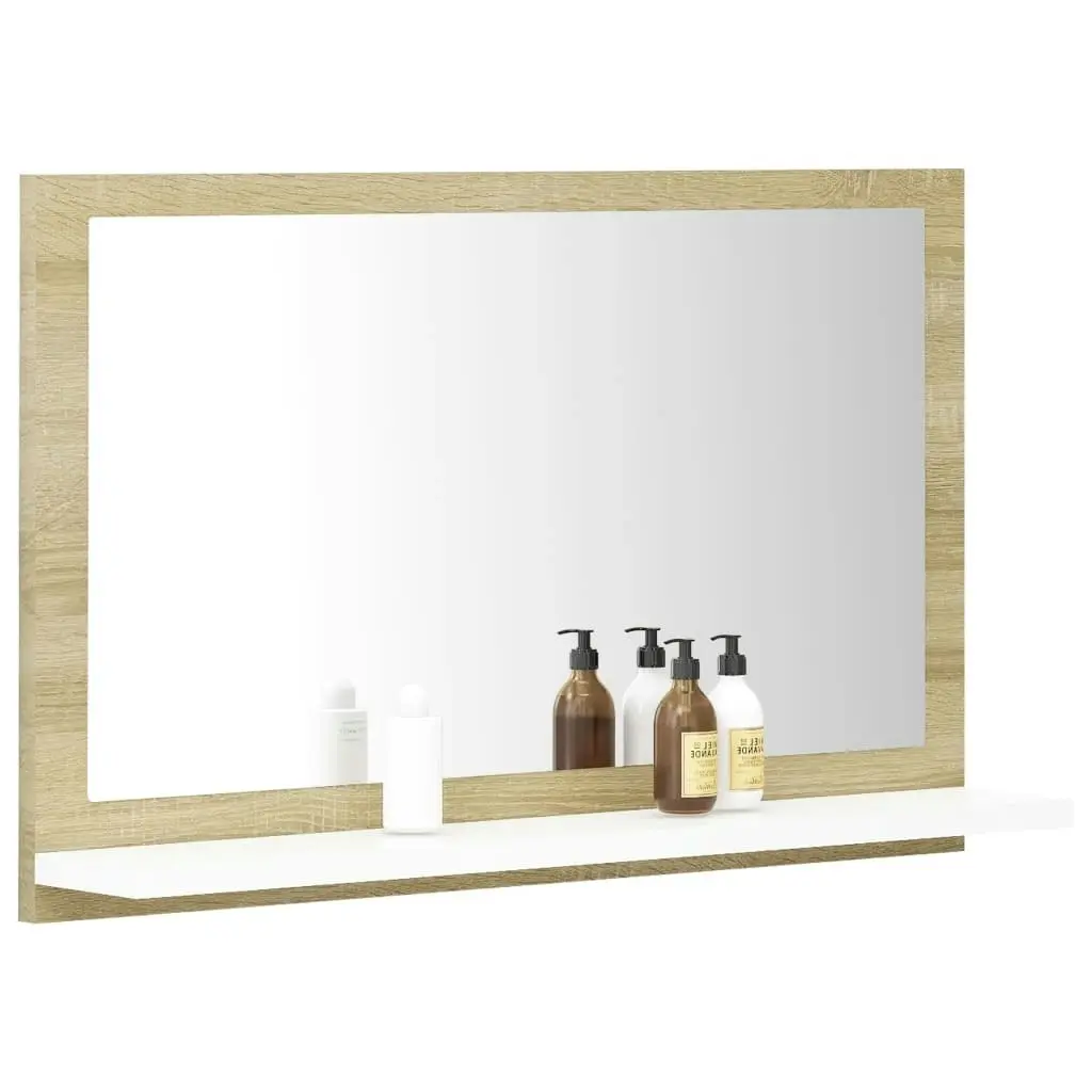 Bathroom Mirror White and Sonoma Oak 60x10.5x37 cm Engineered Wood 804567